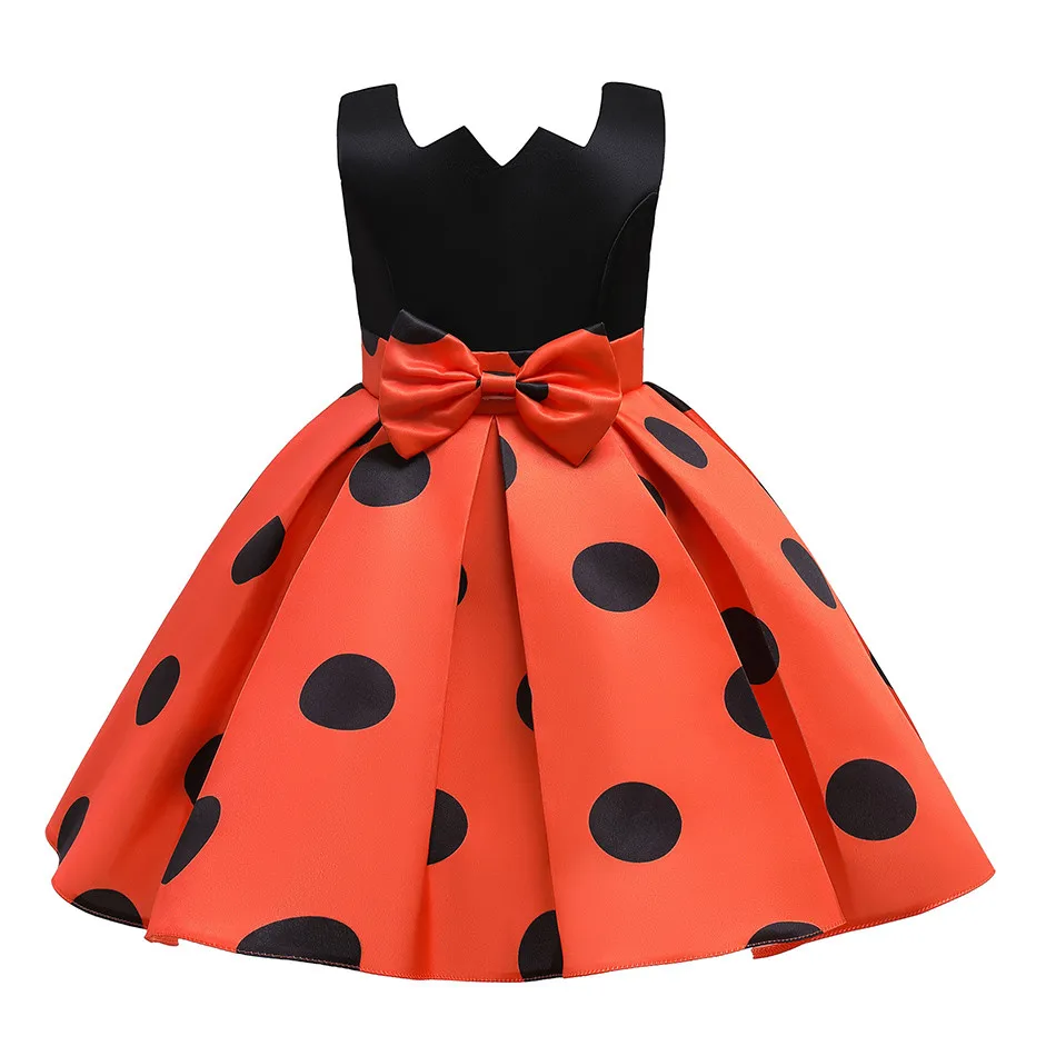 2024 Kids Night Gown Baby Sleeveless Formal Sundress Girls Princess Clothes Children Black Red Dots Dress Summer Evening Outfit