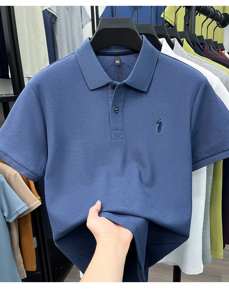 High-End 100% Baumwolle Kurzarm Polo Shirt Sommer Mode Luxus Marke Pony Stickerei T-Shirt Business Freizeit Golf Herrenkleidung – Detail 33