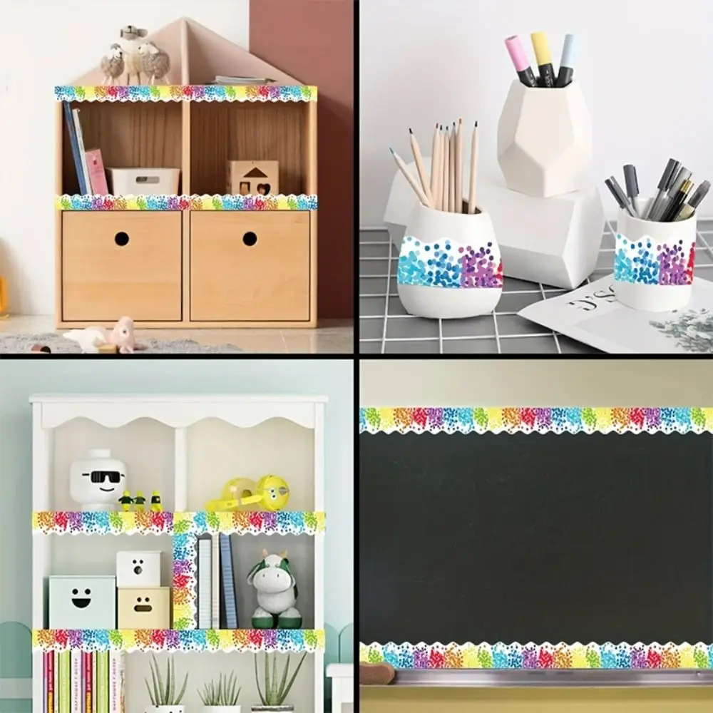 10m/roll Classroom Bulletin Board Poster Border Stickers Colored Wavy Edge Paper Home Party DIY Wall Decoration