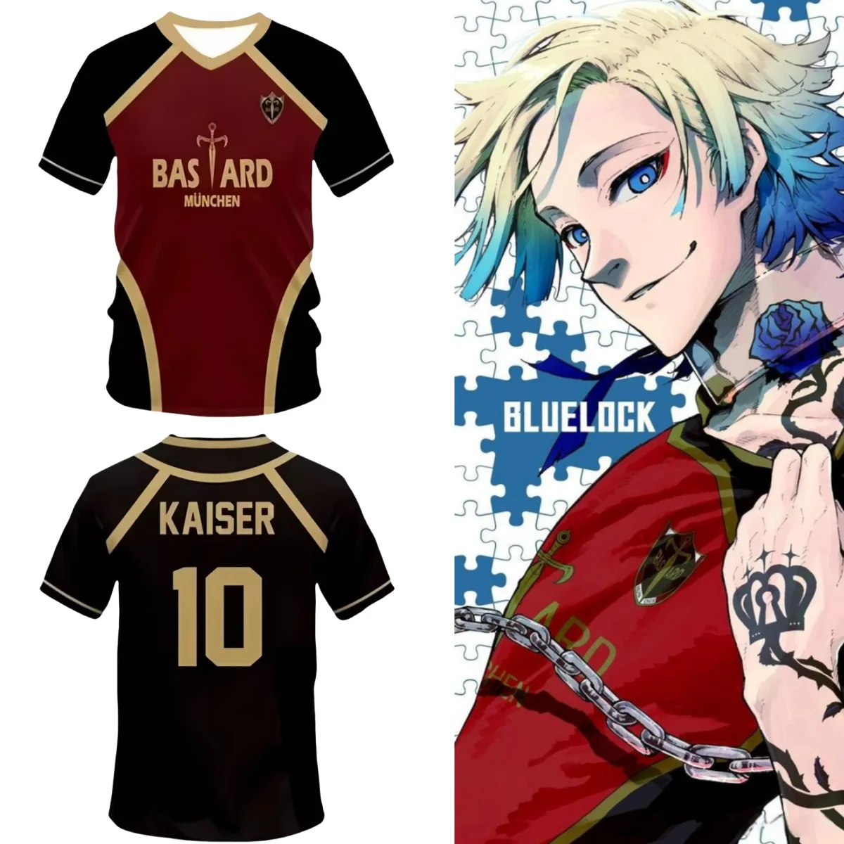 

Anime Blue Lock Kaiser Shirt Cosplay Costumes Bastard Munchen Football Jersey Michael Kaiser Soccer Training T-Shirt 3D Printing