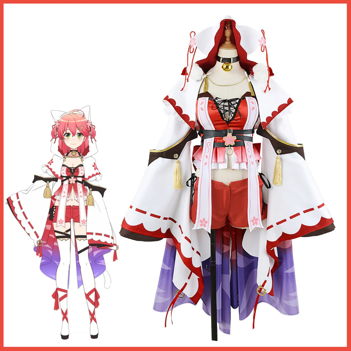 Anime Virtual YouTuber Sakura Miko Cosplay Costume Hololive Wig Kimono Skirt Cloak Woman Sexy Kawaii Carnival Christmas Suit