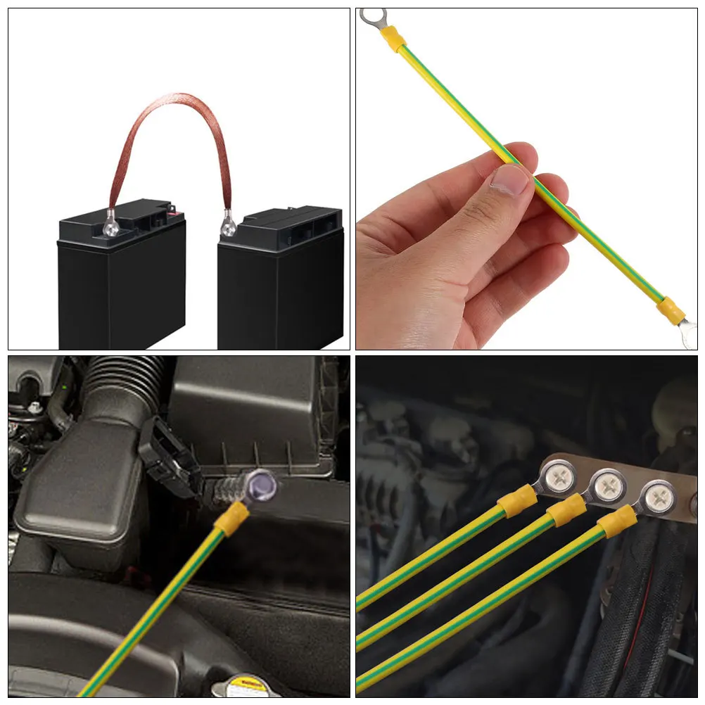 

20Pcs Braided Copper Grounding Cable with Terminal Plugs Universal Car Ground Strap for Engine Electrical System Stability
