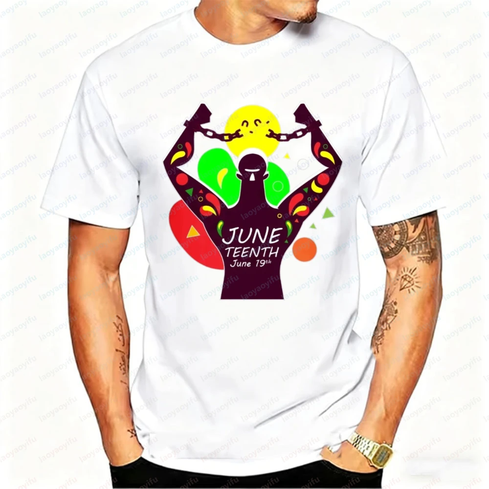 

Juneteenth June 19th Graphic T-shirt for Men Black Power Breaking Chains Casual Cotton African American Freedom Emancipation Day