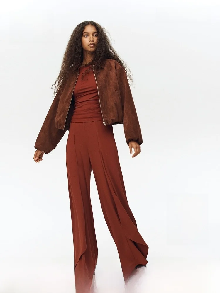 

H&M Women's Loose Knitted Pants High Waist Wide Leg Casual Style Polyester Fiber 95% Spandex 5% Spring Summer New Arrival