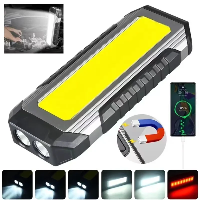 High Power COB Work Light 4000mAh Rechargeable LED Flashlight 7 Modes Portable Camping Torch Magnetic Emergency Lamp For Fishing