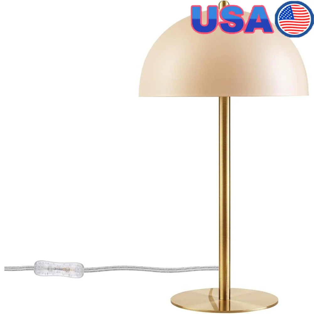 

Modern Desk Lamp In-Line Rocker Switch Mushroom Shade Matte Brass Accents E26 Base Compatible LED Incandescent Halogen Suitable