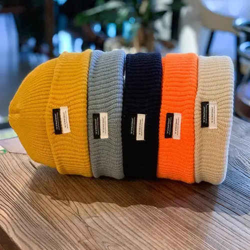 Imagen 2 del producto Gorro de lana tejido para hombre y mujer, gorro corto unisex con puños de Hip Hop, gorro duro redondo, gorro corto cálido, gorro estilo marinero, invierno