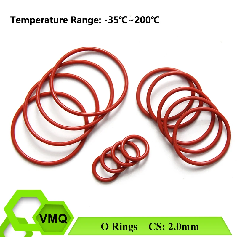 食品グレードのO字型シリコーンガスケット,防水ワッシャー,cs,2mm,od 5-100mm, 10個,50個