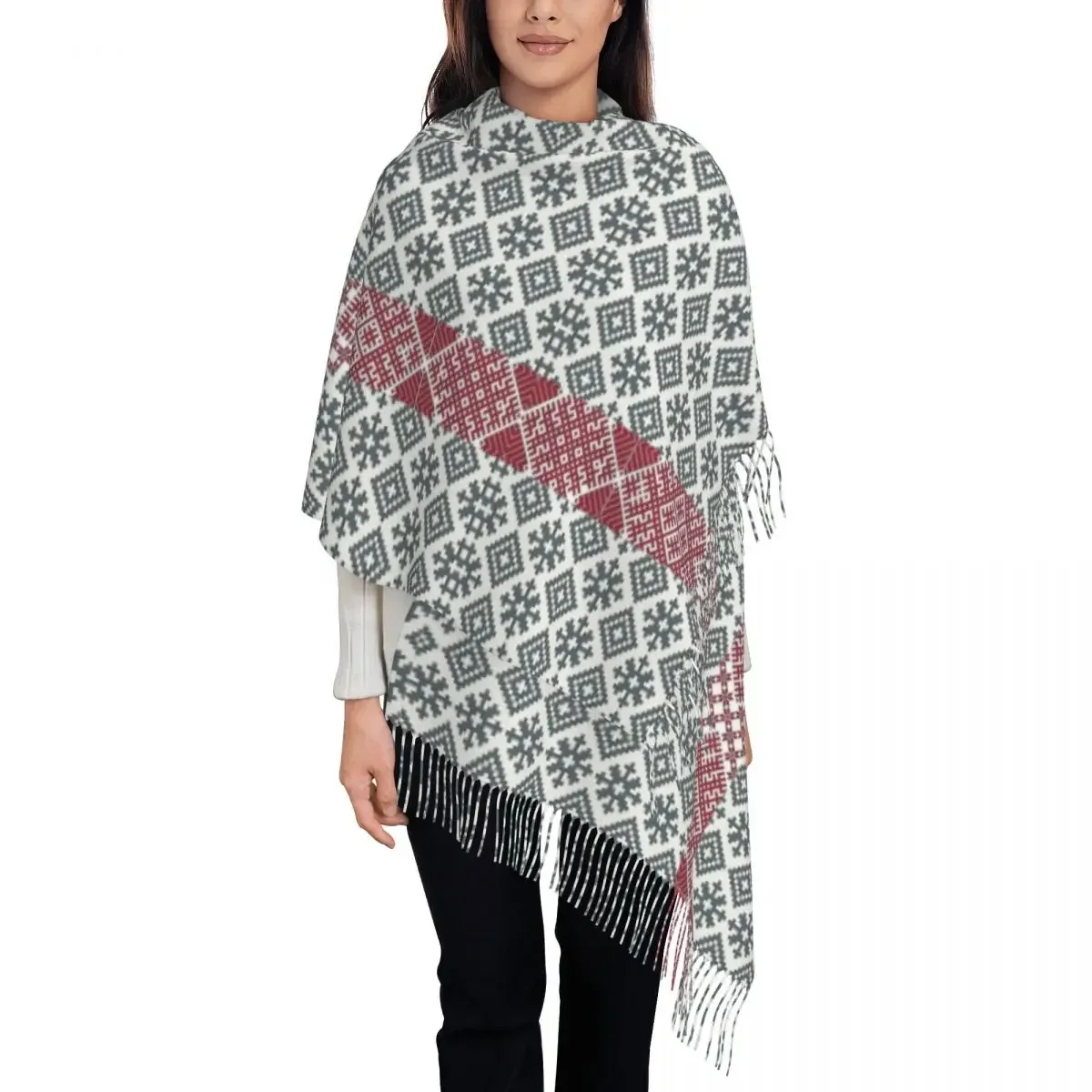 Ceinted Lets Patroon Sjaal Voor Dames Winter Warme Pashmina Sjaal Wrap Lange Sjaals Met Kwast Dagelijkse Kleding