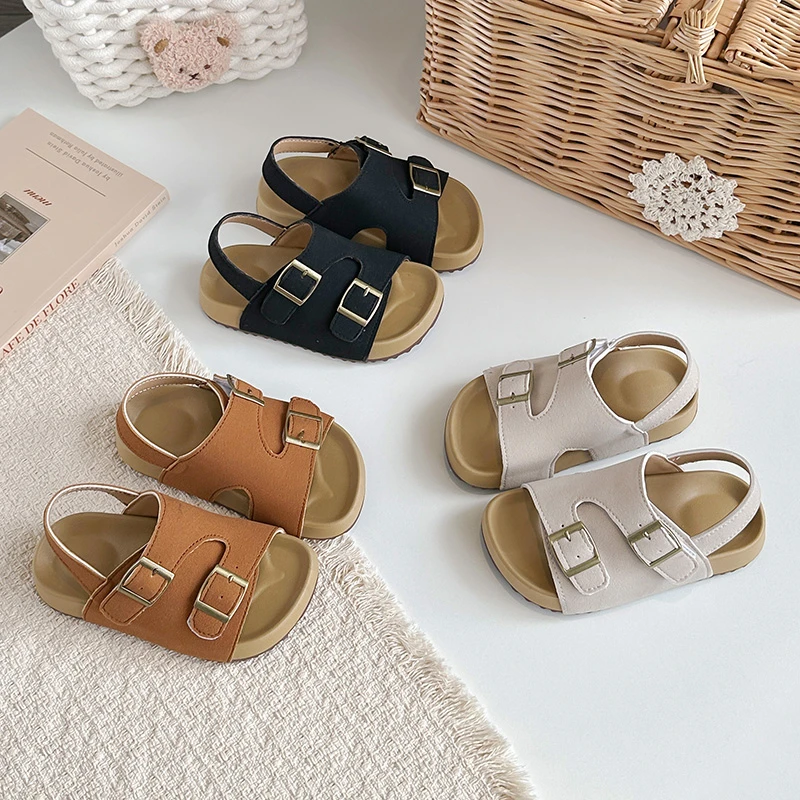 

Детская повседневная обувь, сандалии с открытым носком из искусственной кожи, летняя обувь для девочек, противоскользящая обувь на липучке, черные, коричневые туфли, размер 23-36
