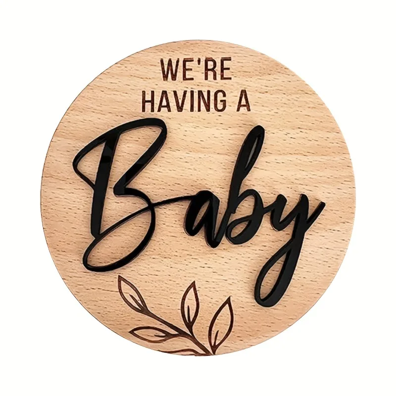 We\'re Having a Baby Pregnancy Announcement Sign Round Wooden Announcement Disc Decoration Maternity Photoshoot Prop