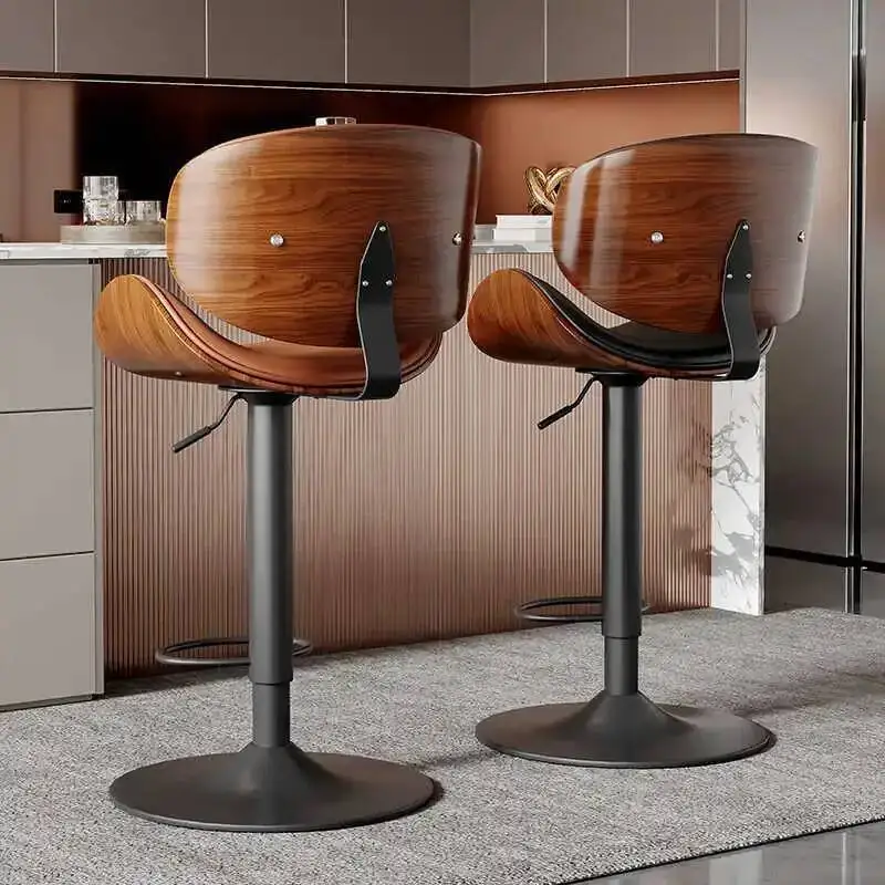 

Luxury Iron Art Bar Chairs for Islands Liftable Rotation Backrest High Stools Modern Simple PU Leather Bar Stools for Kitchen r