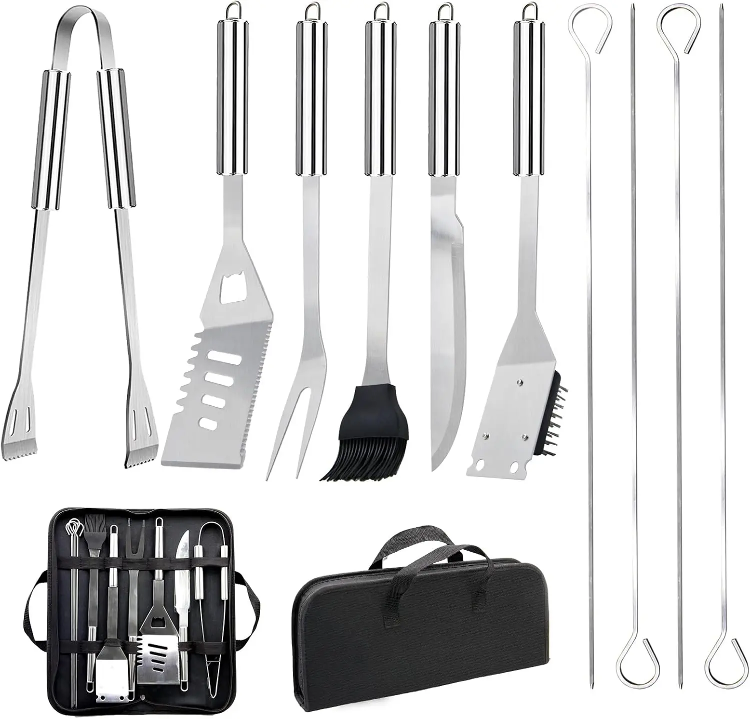 Grill Utensils Set Stainless Steel BBQ Accessories Kit Portable BBQ Grill Tools Set with Storage Bag for Outdoor Grill Camping
