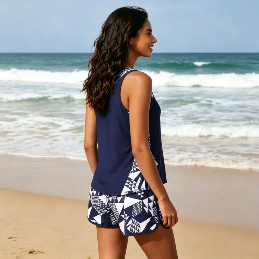 Women's Two-Piece Swimsuits Conservative Tankini Set With Boyshorts, Tummy Control Slimming Beach Vacation Tankini Swimsuits Wom