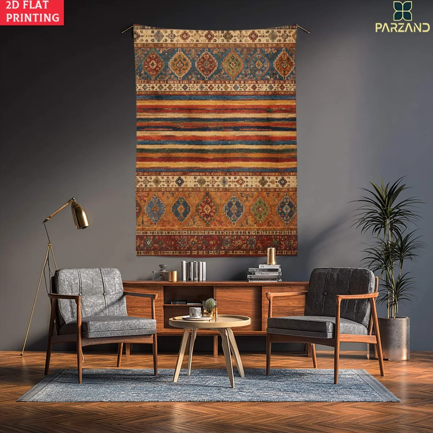 1pc Southwestern Striped Geometric Tapestry Wall Hanging, 2D Flat Printed Bohemian Wall Art Decor for Living Room Bedroom