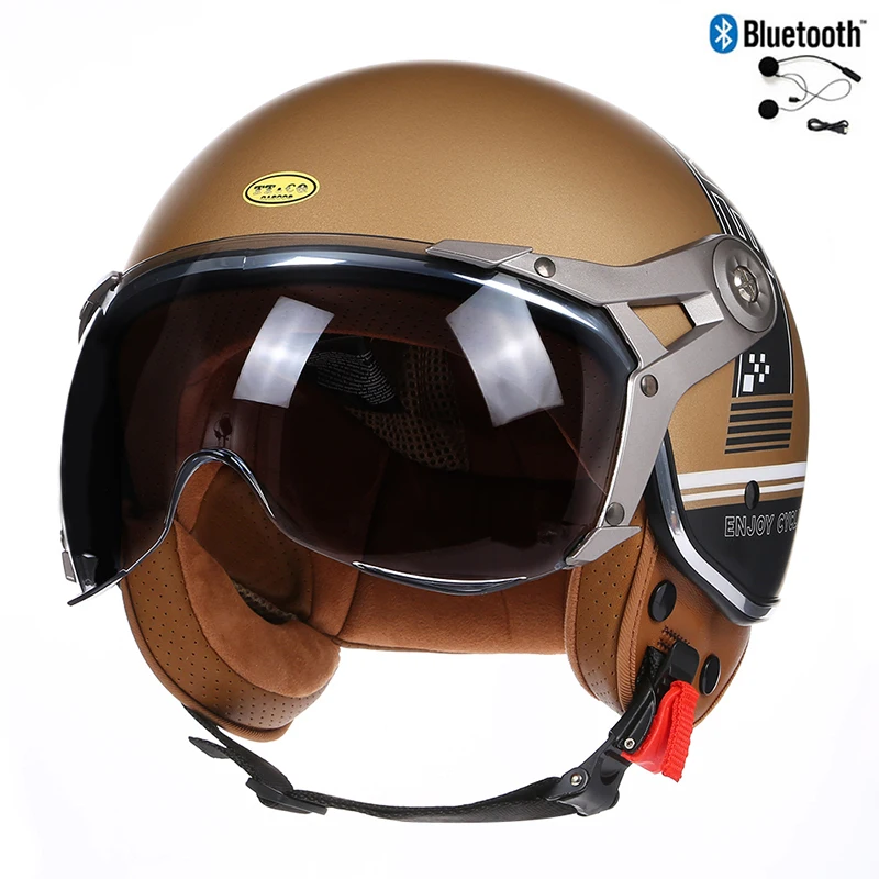 Retro sun visor 3/4 TT&COCASCOS Helmet Motorcycle Open Chopper Bicycle Helmet Casque Casco Motocicleta Capacete Bluetooth Helmet