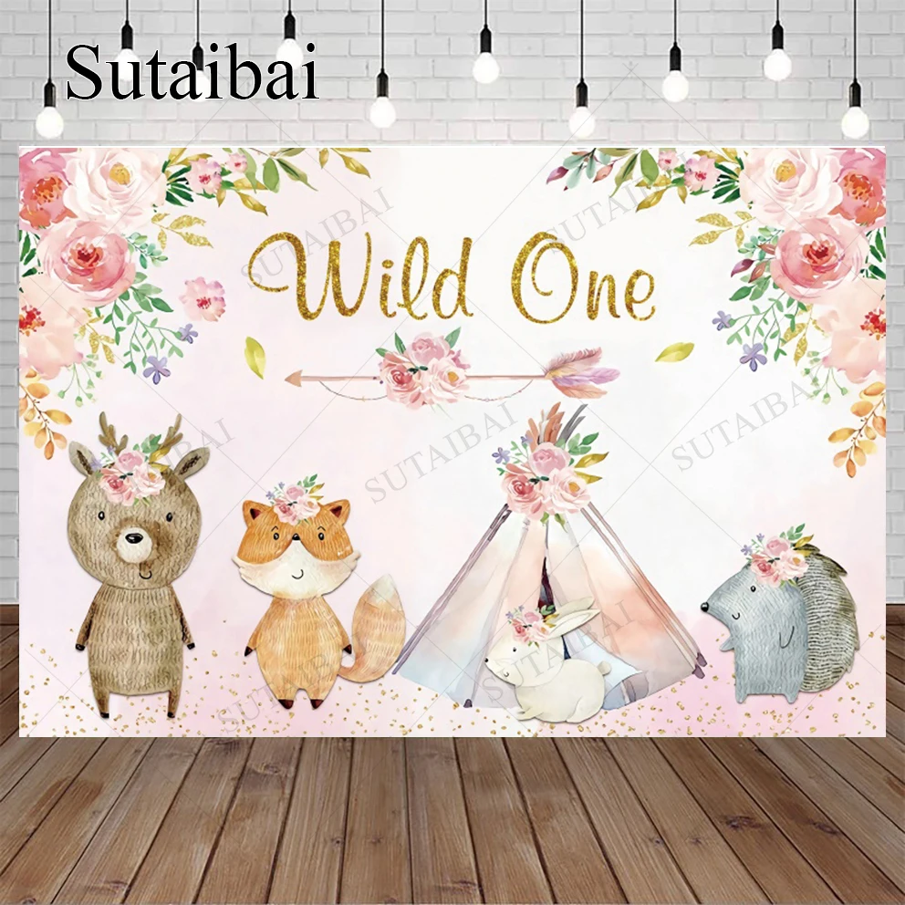 การ์ตูนสัตว์ป่าสีชมพูโปสเตอร์พื้นหลังทารกแรกเกิด Creative Decor ภาพครอบครัวเด็กหัวถ่ายภาพป้ายไวนิล