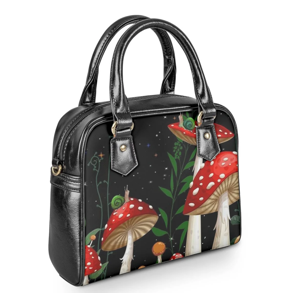 PU Leather Crossbody Bags for Ladies New Plant Mushroom Pattern Printed Shoulder Bag Women\'s Casual Shopping Travel Handbags