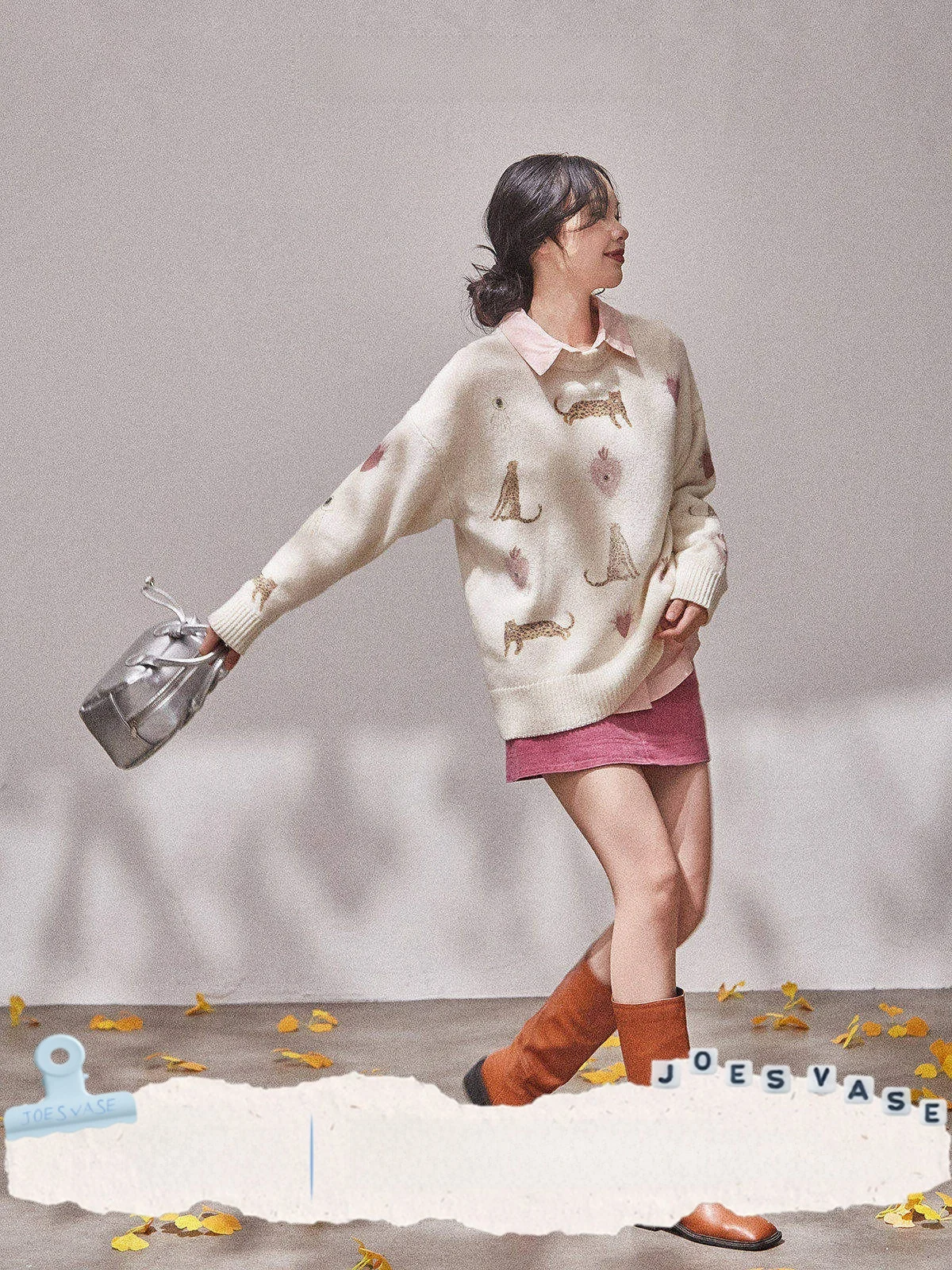 

White Woolen Sweater Women's round Ne Printed Top Commute Sle Autumn New Arrival Warmth Function Long Sve Regular Fit