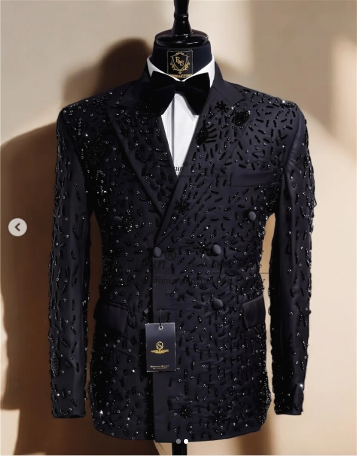 Sparkly Crystals Beaded Men Suit Groom Tuxedo Customized Notched Lapel Male Prom Blazers 2 Pieces Sets WeddingCostume Homme