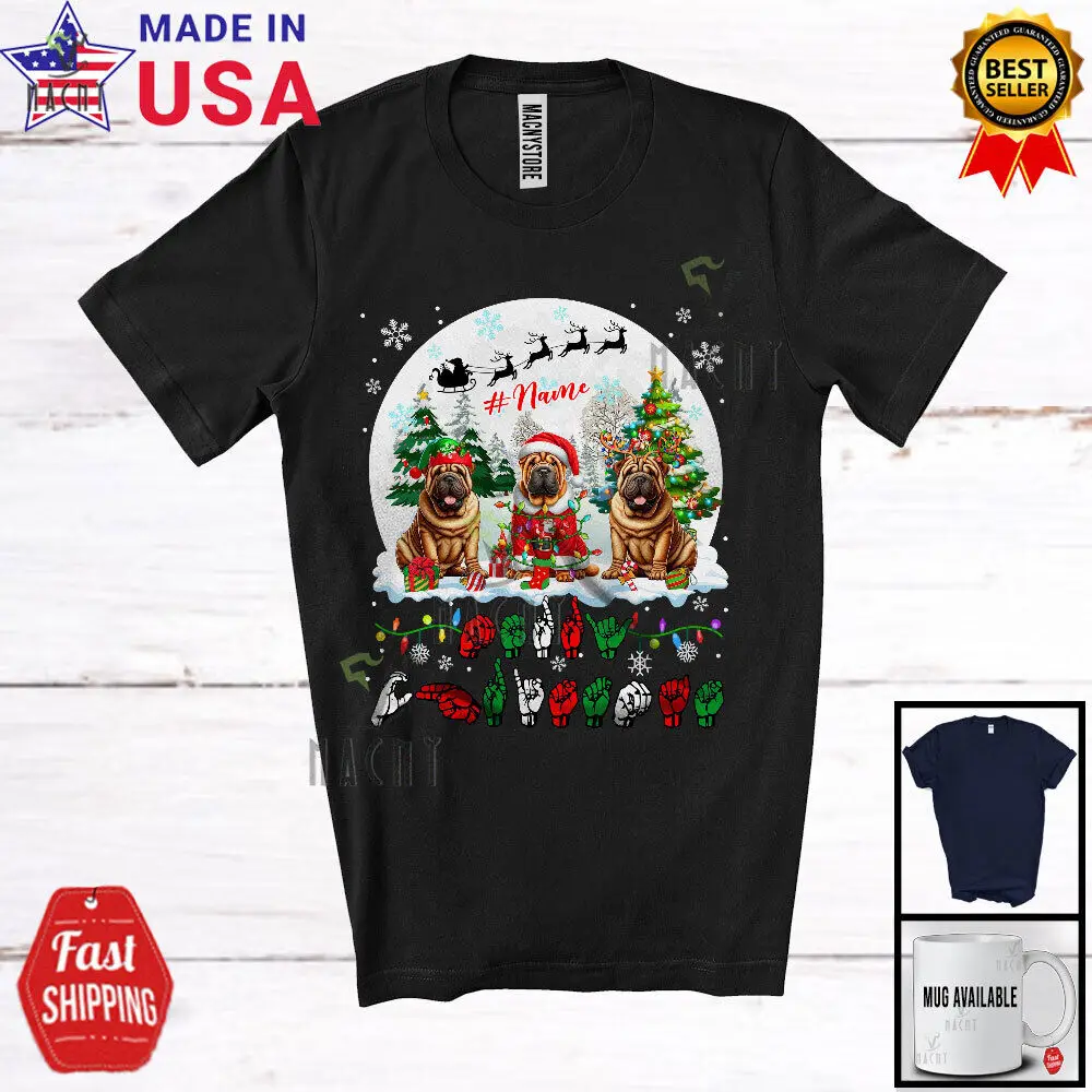 

Merry Christmas; Lovely Custom Name Shar Peis; ASL Sign Language Moon T-Shirt
