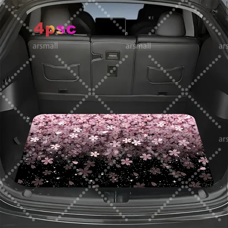 1pc Of 2D Flat Mat Featuring Romantic Cherry Blossom Tree Trunk Design -  Non-Slip Liner For Car Trunks With  Floral Patte