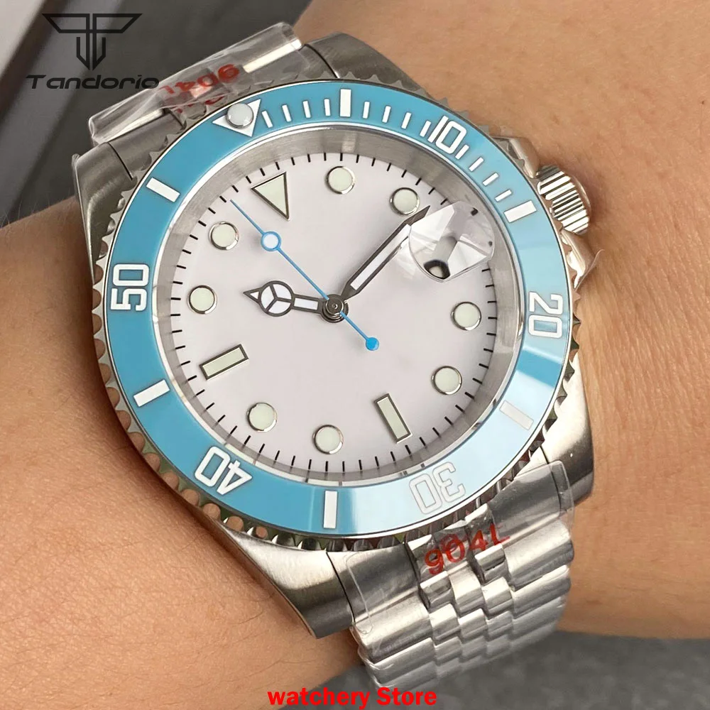 20atm Waterproof Tandorio 40mm NH35A Automatic Men\'s Mechanical Watch Sapphire Luminous Wristwatch Date Blue Ceramic Bezel