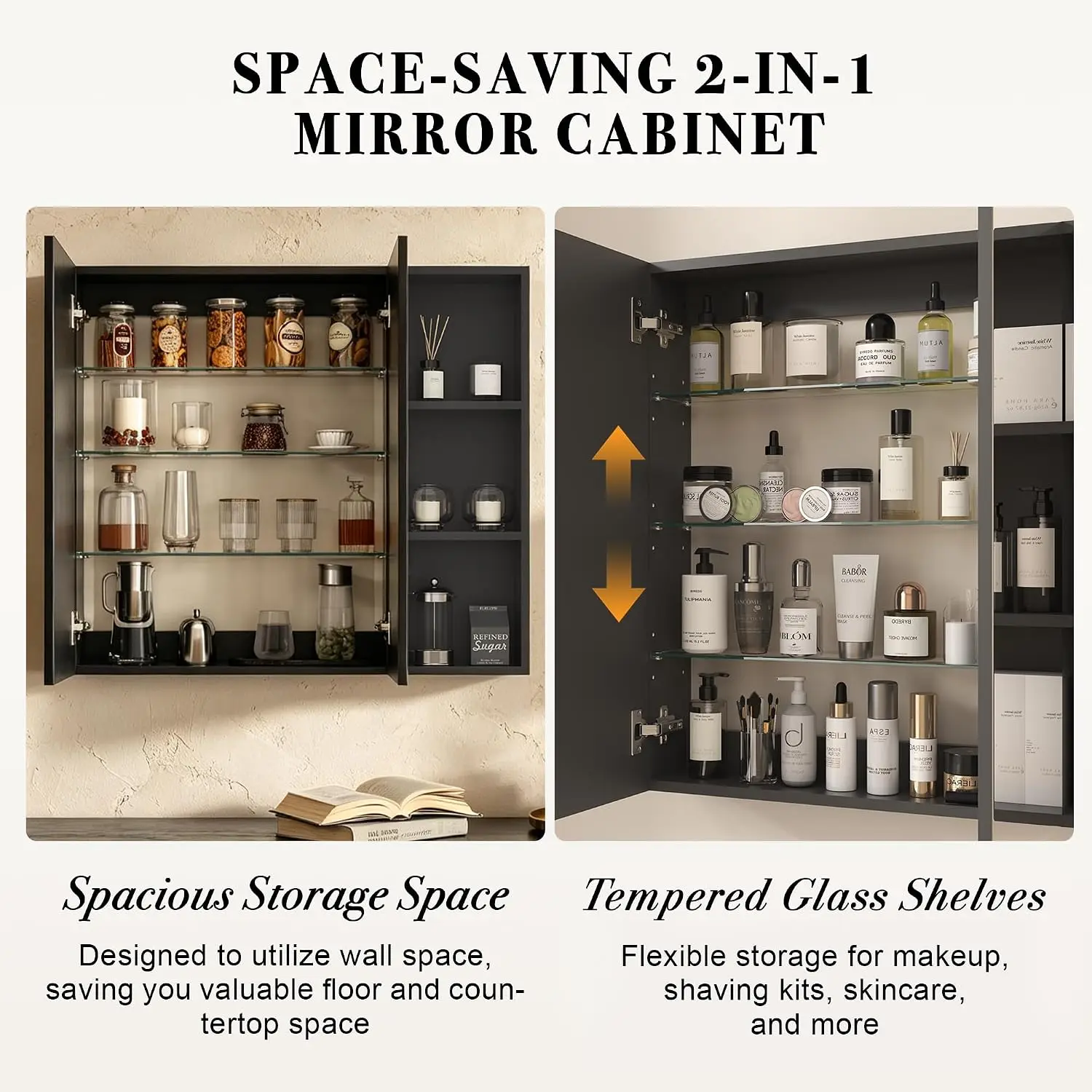 Modern Frameless Medicine Cabinet Mirror, Combined Double Doors Wall Cabinet for Bathroom with Mirrored Door,, Customized view 3
