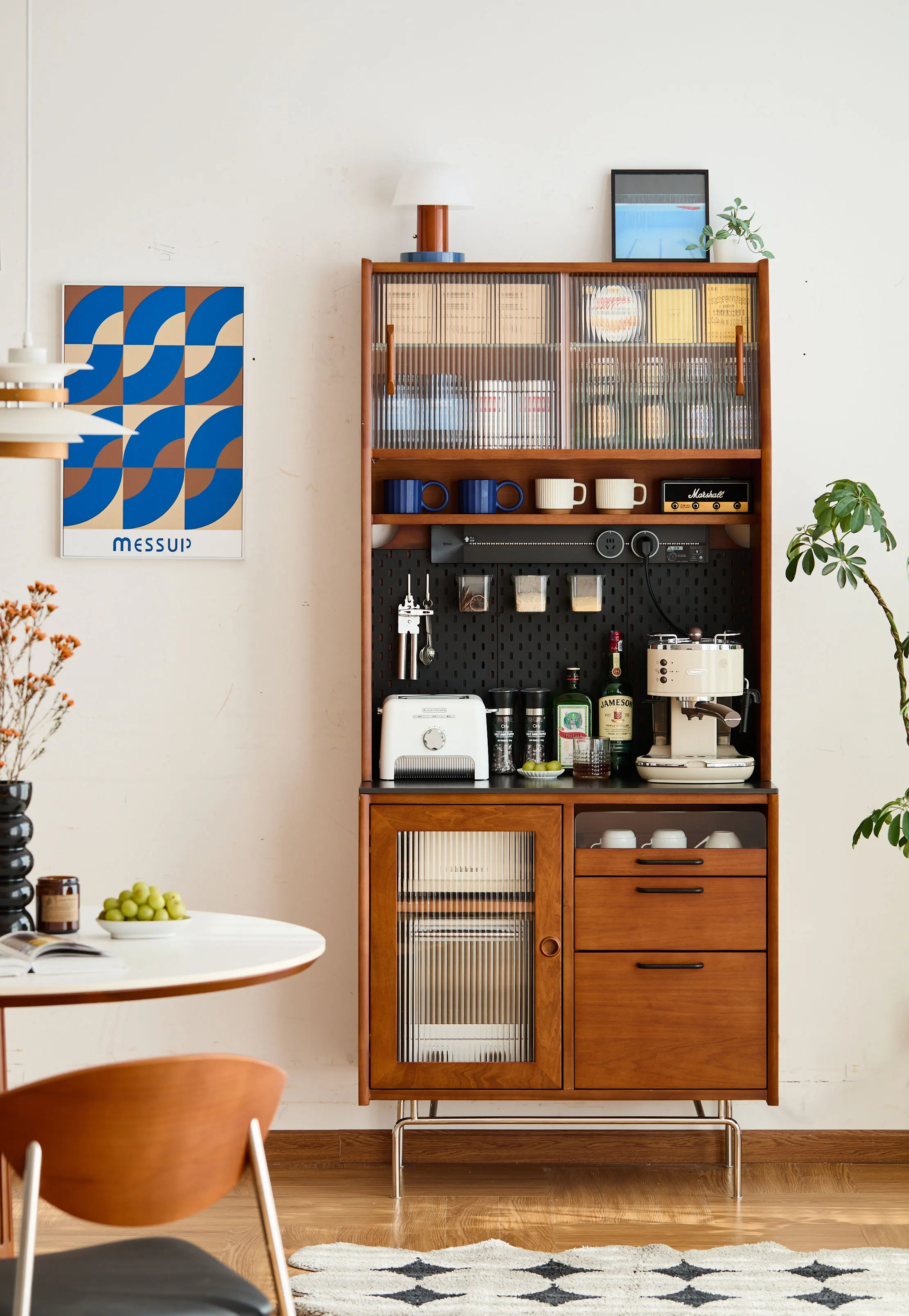 Manufacturer Wholesale Tableware Cabinet Buffet Cabinet Nordic Style Solid Wood Storage Modern Design Kitchen Cabinet