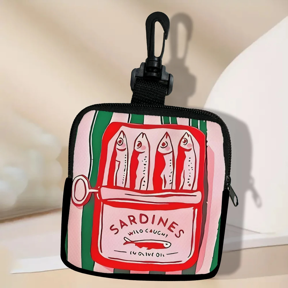 Portmonetka na monety z zamkiem błyskawicznym o dużej pojemności z poliestru, wzór sardynki, podróżna, wielofunkcyjna torebka damska, torba do przechowywania.