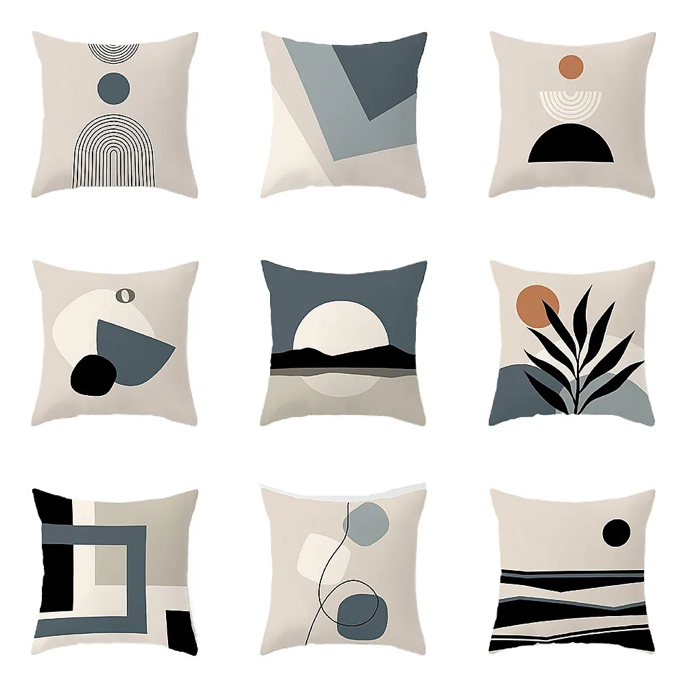 Nordic Blau Kissenbezug Moderne doppelseitige Kissenbezug Wohnzimmer Sofa Kissenbezug Geometrische Grau Blau Linien Rückenlehne Abdeckung