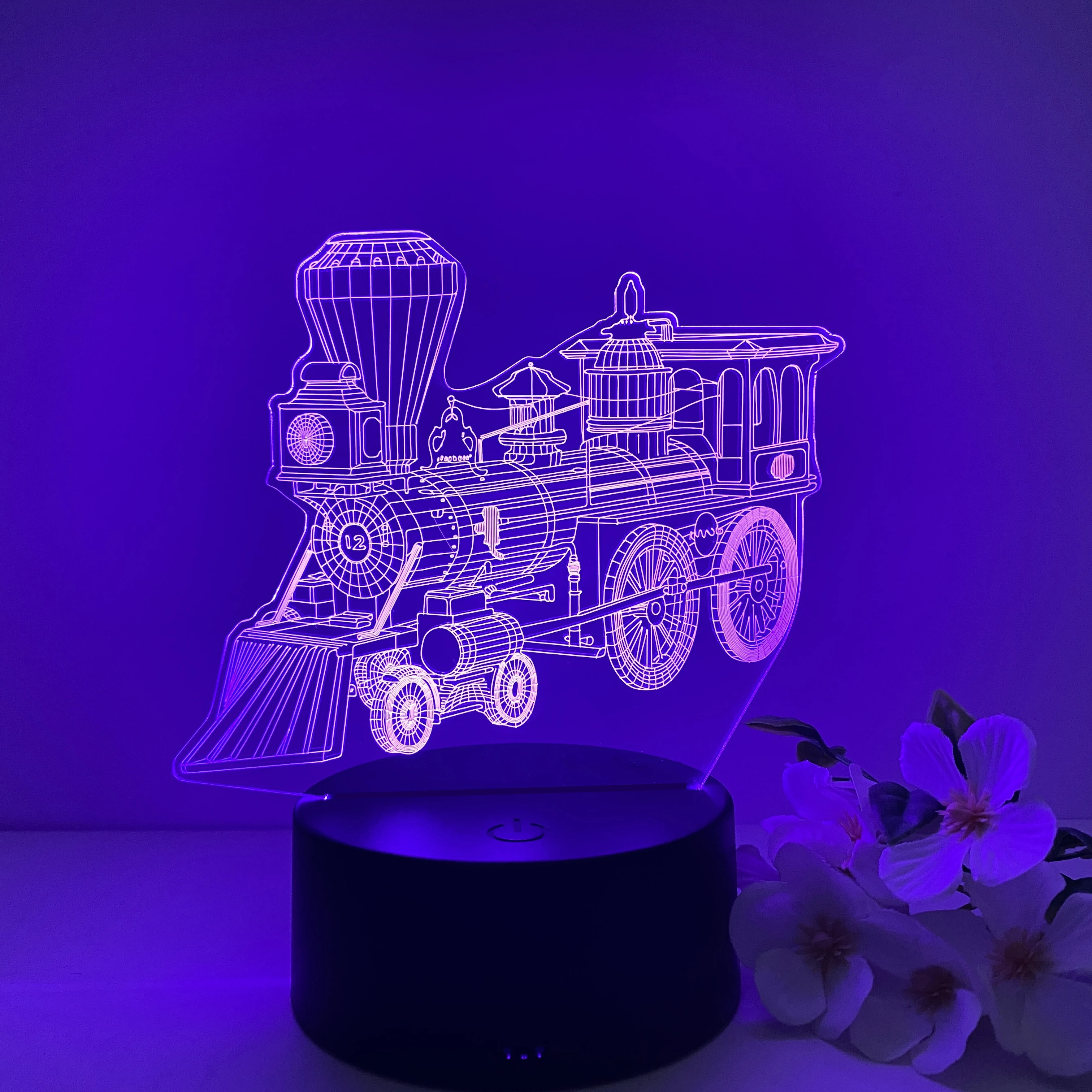 Train shape 3D nightlight, adjustable 7 colors / 4 modes, touch sensing base, birthday/Christmas/New Year gift, bedroom/living r