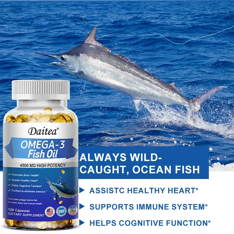 Daitea Fish Oil Omega 3 - Holistic Health Supplement - Immune System Health Supplement 4500mg Easy to Swallow