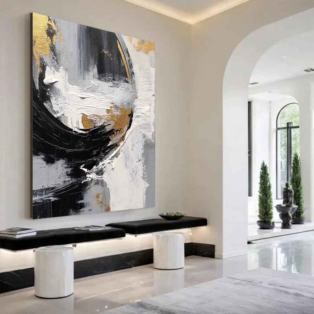 Large-Scale Handmade Gold Foil Canvas Oil Painting Murals - Modern Home Decor Wall Art Hanging without Frames view 4