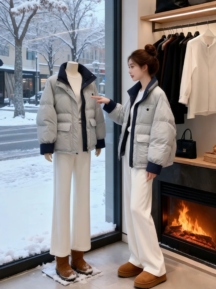 

Korean Sle Oversized Thiened Warm Cotton Jaet Stand Collar down Filled Women's Winter Coat Large Size Comfortable Outer...