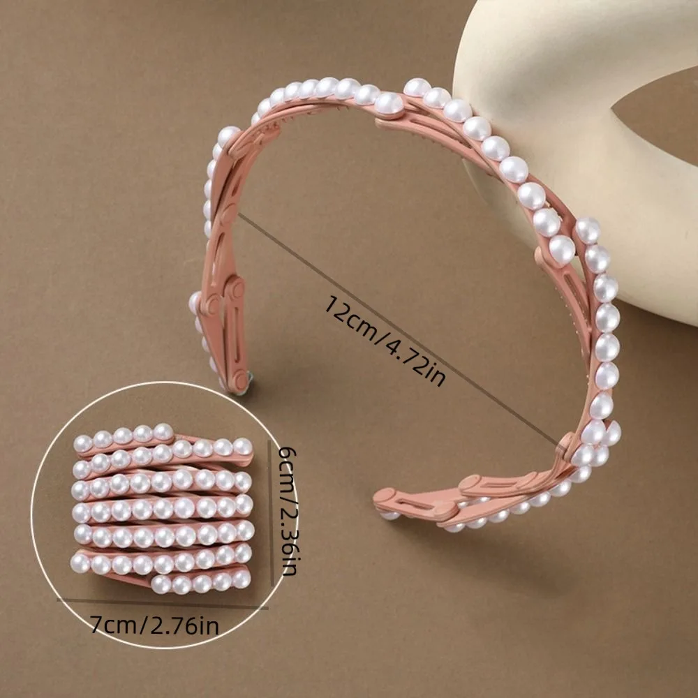 All-matched Forsted Foldable Pearl Headband Waterproof Plastic Retractable Hair Hoop Small Pink Portable Hair Band Daily