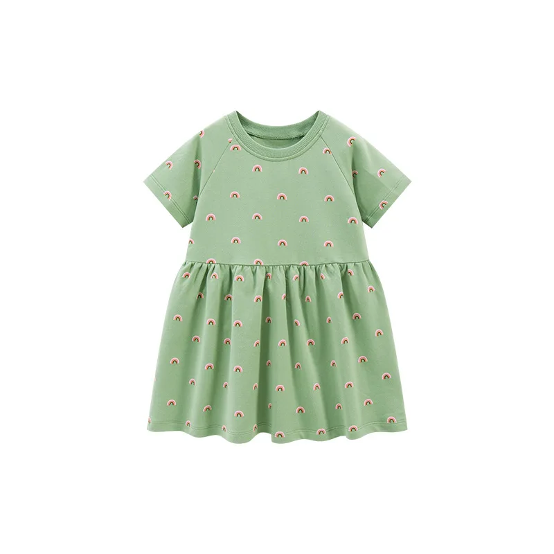 

Rainbow Girl's Dress Summer Princess Dress Short Sleeve Cotton Children's Dress