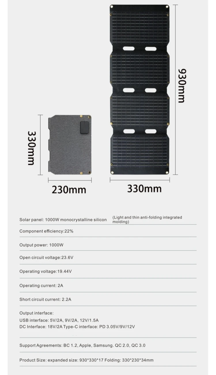 1000W Solar Folding Panel Ecoworthy Portable Bag USB Solar Charger Outdoor Power Hiking Camping Power Generator Gift Alo Ugree