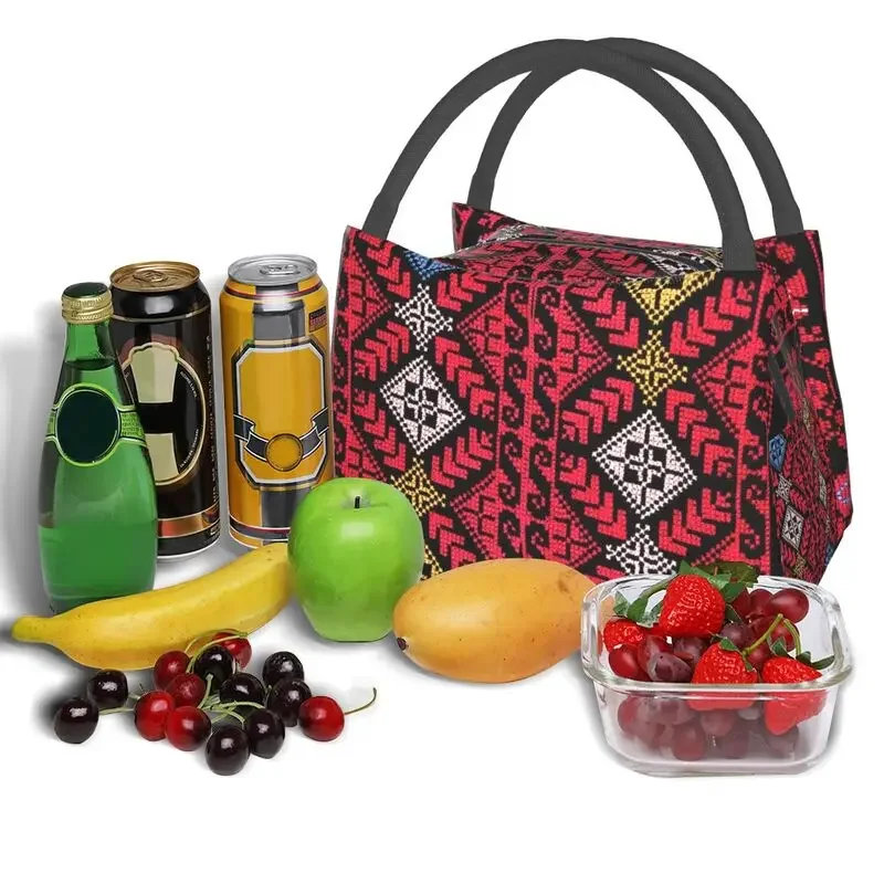 Palestinian Embroidery Insulated Lunch Bag Women Portable Palestine Cross Tatreez Thermal Cooler Lunch Tote Beach Camping Travel