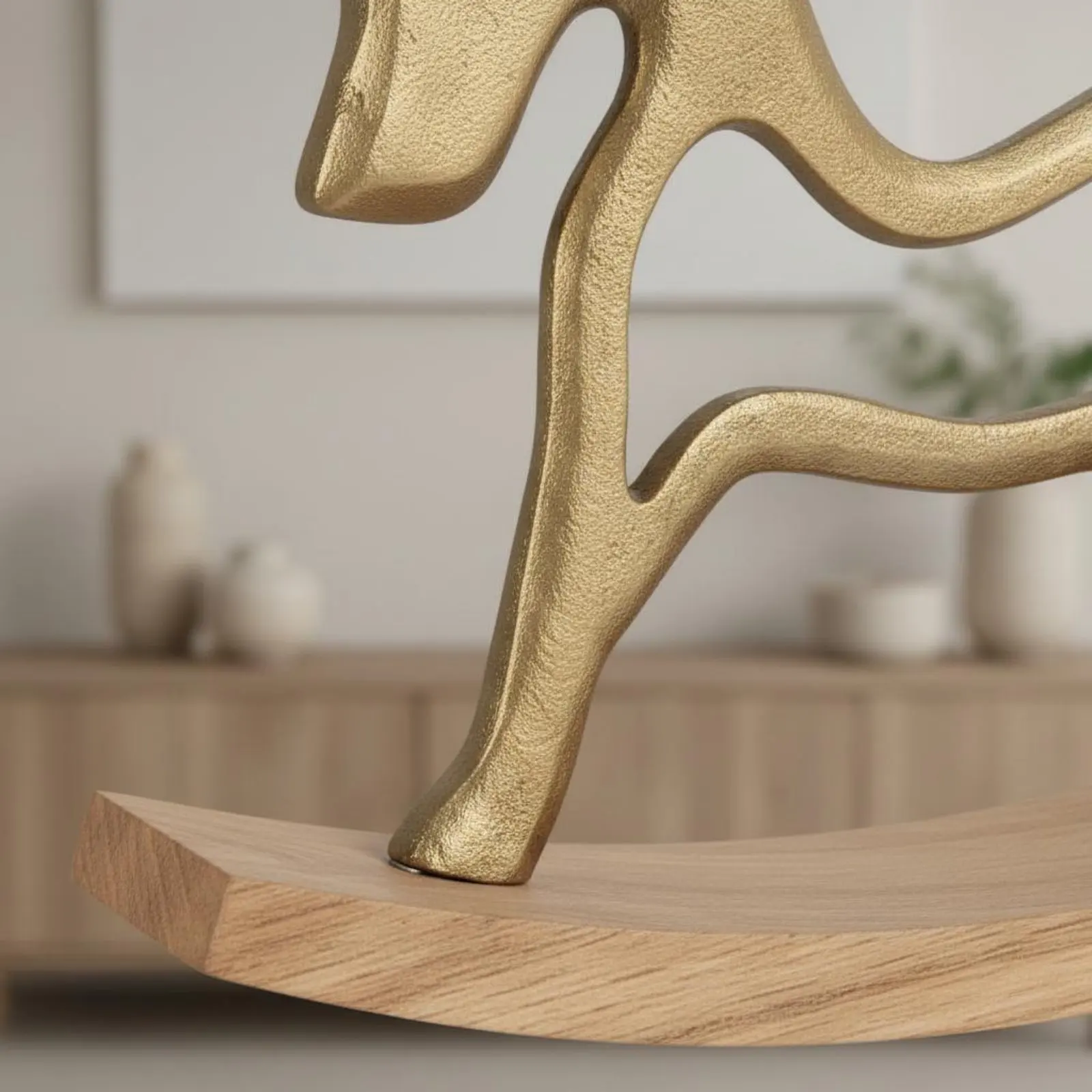 2 Pieces Gold Horse Statue Gilded Finish Rocking Horse Figurine Artware Modern Minimalist for Entryway