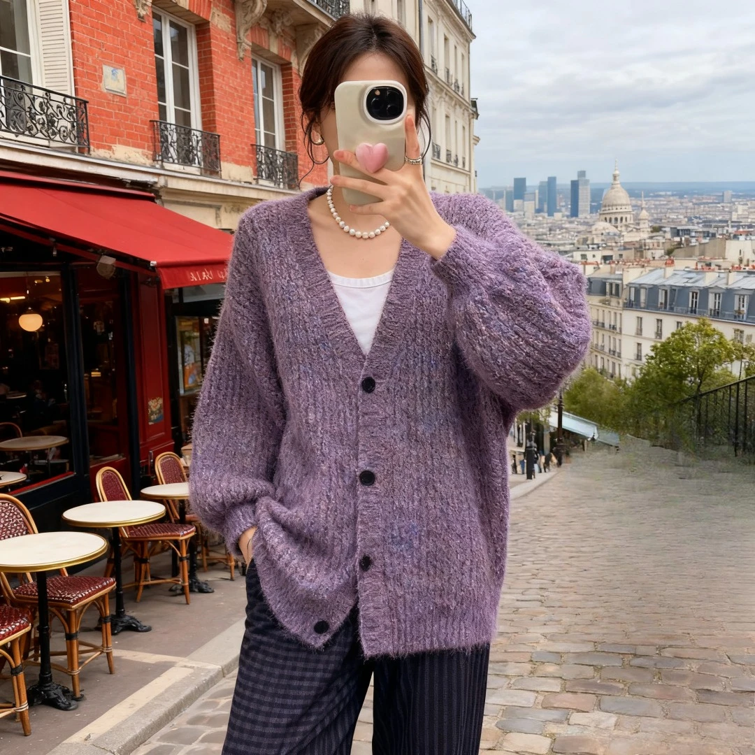 

Women Coat Cardigan Sweaters Coats V Neck Jackets Full Sleeve Jumpers Y2k Streetwear Elegant Knit Open Stith Autumn Winter