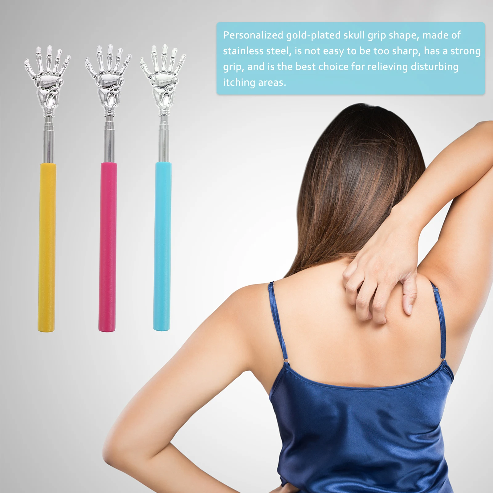 

3pcs Back Scratcher Telescoping Stainless Steel Massager Curved Itching Tool Strong Durable for Elder Pregnant