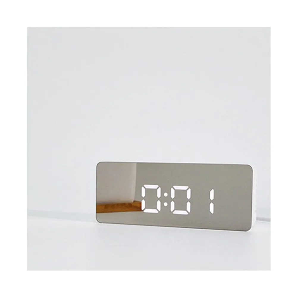 LED Mirror Alarm Clock Digital Display Multifunctional Modern USB Cable Powered Indoor Temperature Night Mode Bedroom Office