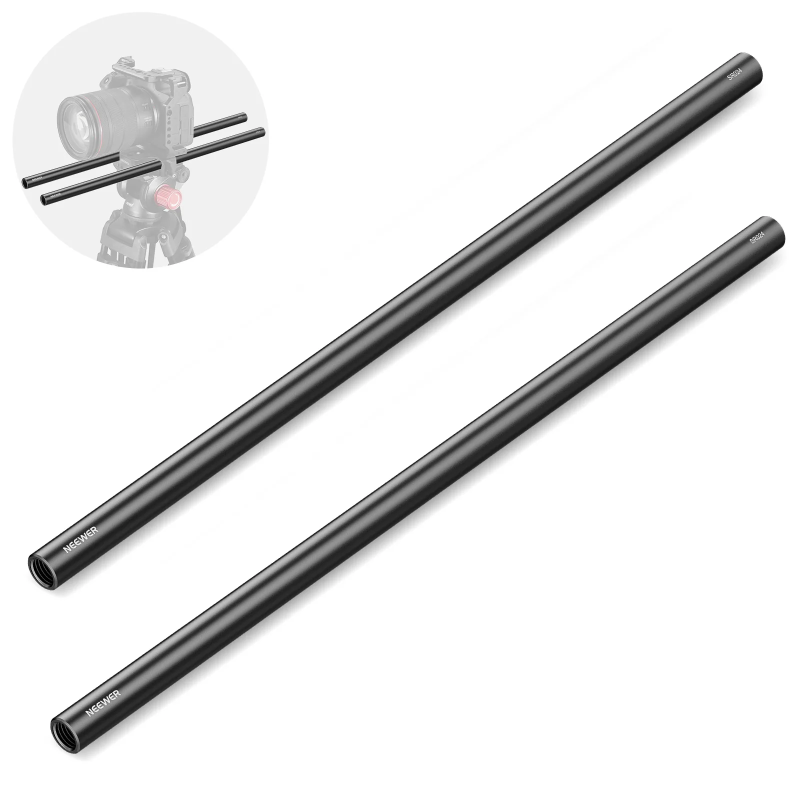 NEEWER 2pcs 10/20/30/40 Rod, Aluminum Alloy Extendable 15mm Extension Rods for 15mm LWS Rod Rail System Shoulder Rig Baseplate