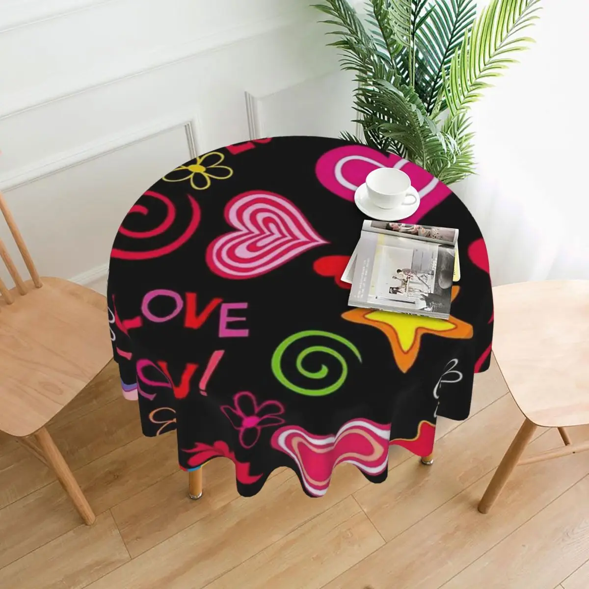 Mantel redondo para el Día de San Valentín, mantel impermeable con diseño de corazón dulce, cubierta de mesa gráfica para fiesta de Navidad, eventos de moda