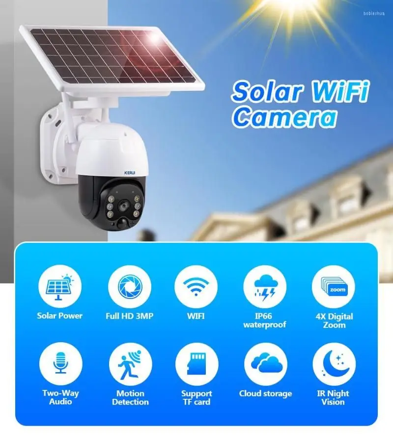 

Solar IP Camera Home Security Wireless 3MP Surveillance Outdoor Waterproof PTZ Motion Detection Alarm