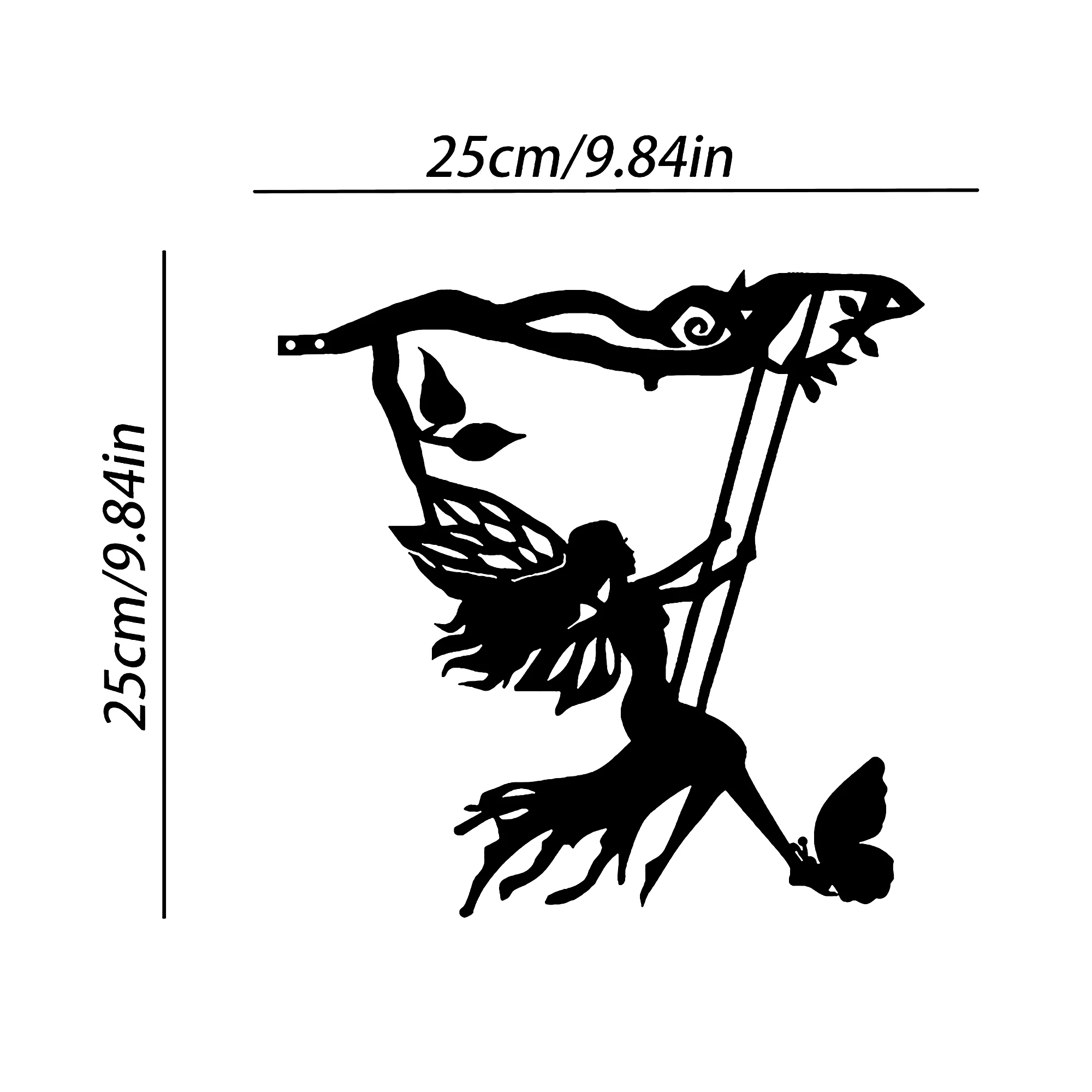 Iron Silhouette Cute Witch And Cat Garden Stake On The Branch Yard Art Decor, Tree Stump Plug-in, For Garden Lawn Courtyard