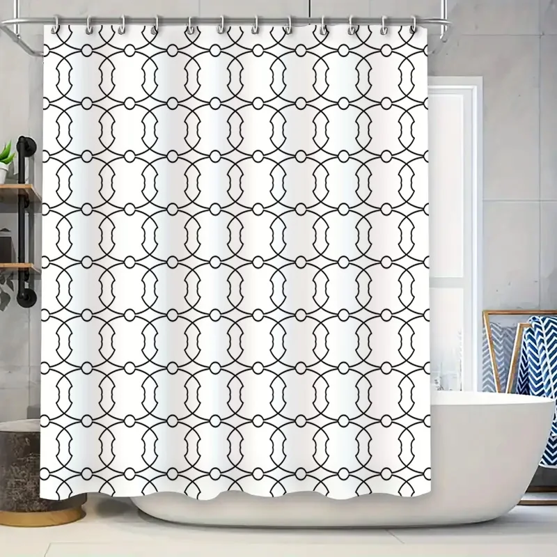 

White Bath Shower Curtain with Black Geometric Pattern Modern Home Decor for Bathroom Size: 72x84 (183 x 213cm)