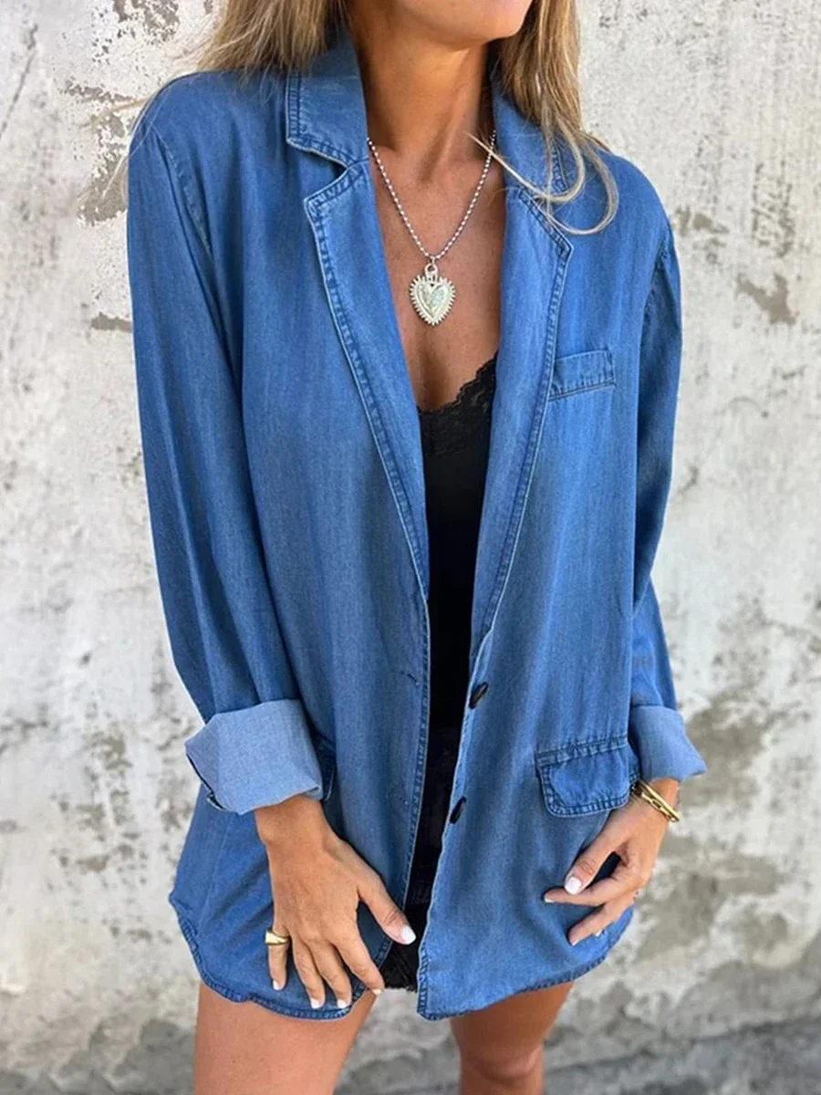 Women's Oversized Denim Jacket Vintage Long Sleeve Button Down Boyfriend Jean Jacket Fall Coat