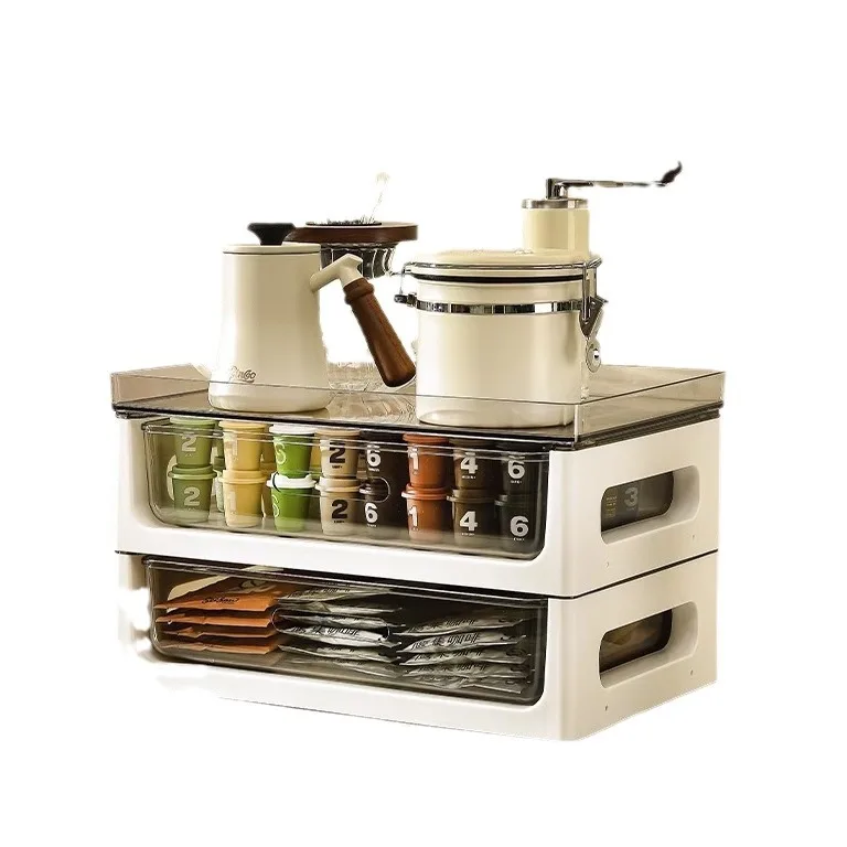 Tea bag storage box, coffee capsule shelf, pantry cup, water cup, sorting office tea snacks